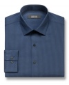 Button up easy office style with this slim-fit checkered dress shirt from Kenneth Cole Reaction.