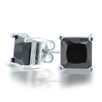 Bling Jewelry Mens Silver CZ Basket Set Princess Cut Black Stud Earrings 5mm