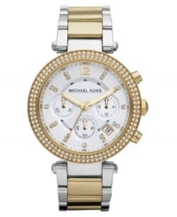 The two-tone design on this Parker watch by Michael Kors gets an elegant upgrade with crystal shimmer.