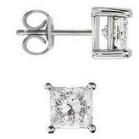 Stud Earrings Sterling Silver .925 Genuine Princess Cut Cubic Zirconia 1.5 Carats Total Weight