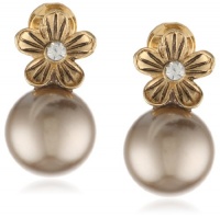 Anne Klein Baby's Breath Gold-Tone Champagne Pearl Clip Button Earrings