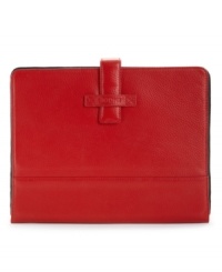 Style and technology meet at last. This sleek iPad case by Bodhi is created of reinforced Italian leather to protect both interior and exterior of tablet. Easily transforms into a horizontal stand for hands-free viewing and allows easy access to all buttons, controls and ports. Compatible with both iPad2 and the new iPad!