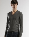 Modern-fit sweater shaped in superior Italian wool.V-neckRibbed knit collar, cuffs and hemWoolDry cleanMade in Italy