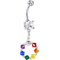 Handcrafted Genuine Swarovski Crystal Rainbow Circle Sterling Belly Ring