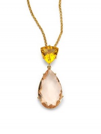 THE LOOKA bold faceted teardrop of tinted peach glassHangs from a lemon-colored faceted glass trillionGolden chainLobster claspTHE FITChain length, about 22, plus 2 extenderPendant length, about 2½THE MATERIALGlass18k goldplatingORIGINImported