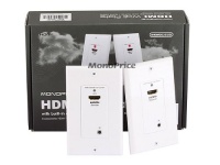 Monoprice HDMI Extender Over Cat5e/6 Wall Plates (Pair) w/ IR Remote Support - White