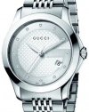 Gucci Men's YA126404 G-Timeless Medium Diamond Marker Silver Dial Watch