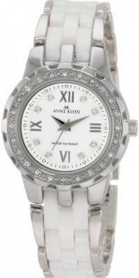 Anne Klein Women's 109457WTSV Swarovski Crystal Silver-Tone White Ceramic Bracelet Watch