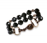 Lucky Brand Bracelet, Gold-Tone Black Glass Double-Layer Bracelet