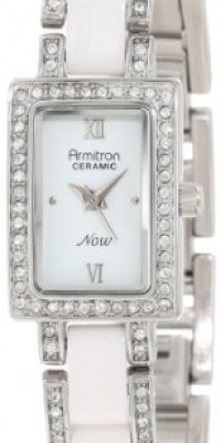 Armitron Women's 753955WTSV Silver-Tone NOW Swarovski Crystal White Ceramic Bracelet Watch