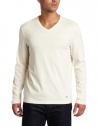 Calvin Klein Sportswear Men's Long Sleeve V-Neck Liquid Jersey, White Asparagus, Large