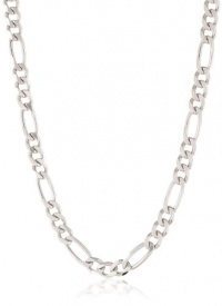 Italian Sterling Silver Men's Rhodium Plated Solid Figaro Link Chain Necklace, 24