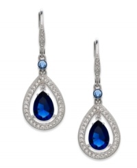 Splendor at your fingertips. This pair of drop earrings from Eliot Danori is crafted from rhodium-plated brass with teardrop-cut sapphire-colored cubic zirconias (3-3/4 ct. t.w.) surrounded by sparkling clear crystals. Approximate drop: 7/8 inch.