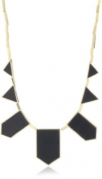 House of Harlow 1960 14k Yellow Gold-Plated Black Leather Station Necklace 18 inches plus 2 inch extender