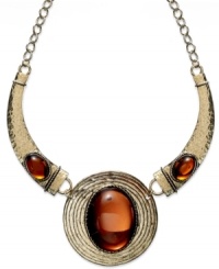 With a captivating design that takes center stage, this statement necklace from Style&co. highlights smoky glass topaz cabochon accents. Crafted in antiqued gold tone mixed metal. Approximate length: 10 inches. Approximate drop: 5-1/2 inches.