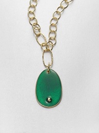 A rich style featuring a glossy, mottled stone with a goldplated accent on a link chain. Enamel22k goldplatedLength, about 16Pendant size, about 3Hook closureMade in USA