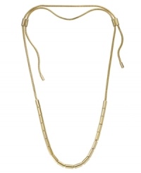 Just the right size. You choose which length best suits your style with Michael Kors adjustable necklace. Wear it long for a trendy look, or short and sassy with a lower-cut shirt. Any way you wear it, this necklace adds a just the right amount of shine with polished slide beads in gold tone mixed metal. Approximate length: up to 37 inches.