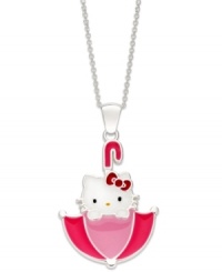 Make a splash with this sterling silver Princess Kitty umbrella pendant from Hello Kitty. Swatches of pink and red provide a whimsical touch. Approximate length: 18 inches. Approximate drop: 1-1/4 inches.