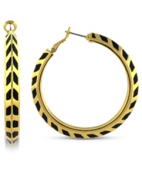 Print's charming. A black chevron pattern adorns these hoop earrings from Vince Camuto. The pair is crafted from gold-tone mixed metal and features a click-top closure. Approximate drop: 1-1/2 inches.