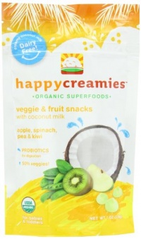 Happy Creamies Organic Veggie and Fruit Snacks with Coconut Milk, (Kiwi, Spinach, Peas and Green Apple), 1 Ounce (Pack of 8)