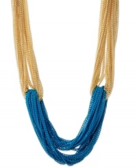 Add a splash of cool color! This refershing torsade necklace from INC International Concepts features twisted chains in teal tone and 14k gold-plated mixed metal. Approximate length: 16 inches + 3-inch extender.