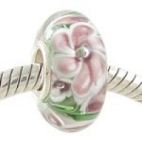 MURANO Style GLASS Purple Plumeria CHARM for European Bead Bracelet