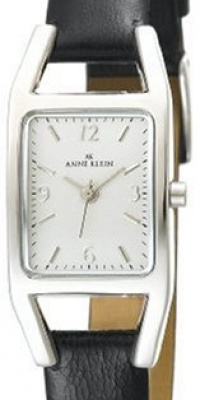 Anne Klein Women's 107437SVBK Silver-Tone Casual Black Leather Strap Watch