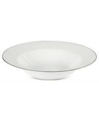 Gracefully understated, the Tanglewood vegetable bowl by Mikasa is swept with romantic scrolling florals in pure white. A polished platinum edge refines already-elegant porcelain to enhance every occasion.