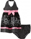 Blueberi Boulevard Baby-girls Newborn London Scene Sundress, Black, 6-9 Months