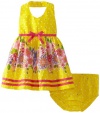 Blueberi Boulevard Baby-girls Newborn Foil Dot Border Sundress, Yellow, 6-9 Months