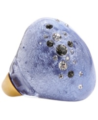 An out of this world accessory. Kenneth Cole New York's mixed metal ring is gold-plated with a huge blue resin stone. Crystal accents add some sparkle, and it stretches to fit your finger.