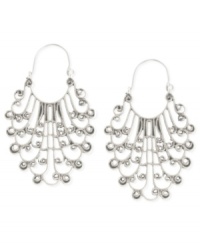 An elegant addition. Lucky Brand elevates its hoop earrings with an ornate filigree openwork embellishment for extra appeal. Crafted from silver-tone mixed metal. Approximate drop: 1-3/4 inches.