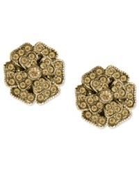 In bloom this season. 2028's floral button earrings feature topaz crystals for sweet simplicity. Crafted in gold tone mixed metal. Approximate diameter: 1 inch.