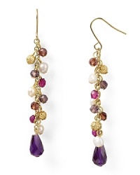 Gypsy allure gets a bold update with this pair of Lauren Ralph Lauren drop earrings, which feature a colorful bead and pearl cluster set off by plated metal.