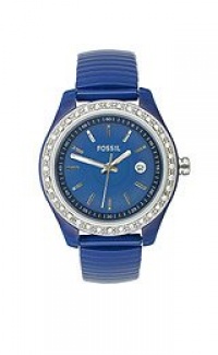 Fossil Women's ES2910 Blue Stainless Steel Expandable Bracelet Blue Steel Case Blue Dial Crystallized bezel Watch