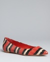 Loeffler Randall takes an unmistakably unique stance on the exotics trend in these fantastical pointed toe flats, which boast bold, king-snake inspired stripes.