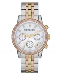 Triple play: this classic steel watch from Michael Kors' Ritz collection swims with elegance with rosy and golden tones.