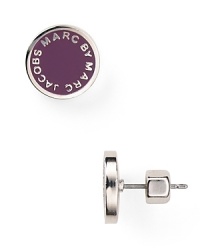 Get with the brand with this pair of plated studs from MARC BY MARC JACOBS. Boldly colored enamel is engraved with the label's logo.