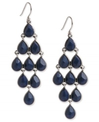 Postmodern chic. Lucky Brand's chandelier earrings are crafted from silver-tone mixed metal with simulated lapis accents in elegant abundance. Approximate drop: 3 inches.