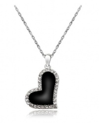 Fashionable Silver Tone Black Swarovski Crystal Heart Pendant Necklace Love Lucky Charm