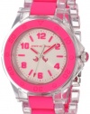 Juicy Couture Women's 1900867 Rich Girl Clear Plastic Bracelet With Neon Pink Silicone Inlay Watch