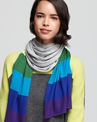 Up the color ante in Aqua's bright and bold scarf with colorblocked stripes on the ends.