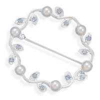 Wavy Circle Fashion Pin with Blue Swarovski Crystals and White Simulated Pearls