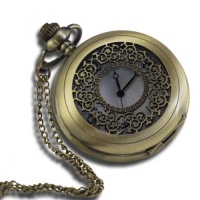 Vintage Style Antique Pocket Watch with 31 Chain in Antique Bronze Gold Finish (Free Replacement Lithium Battery Included)