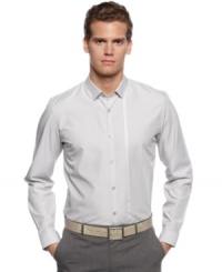 Class up your woven style with this slim-fit shirt from Calvin Klein.