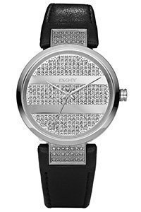 DKNY Crystal Collection Black Leather Silver Dial Women's watch #NY4976