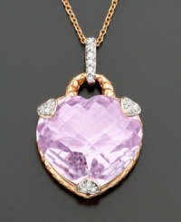 Heartfelt romance. Twinkling round-cut diamonds (1/10 ct. t.w.) light up a heart-shaped cushion-cut pink amethyst (14-3/4 ct. t.w.), set in pretty 14k rose gold with matching chain. Length measures 18 inches.