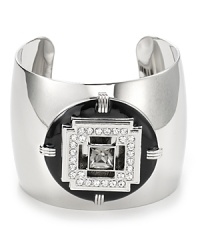 T Tahari taps into textural intrigue with this plated metal cuff, detailed with a shapely, crystal bedecked topper.