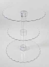 14-1/4 Inch Tall Three Tier Cupcake or Cake Stand with Scalloped Eges Made of Clear Hard Acrylic - Mix and Match Use As a One Tier, Two Tier or Three Tier - Center Tube Is Hollow and Can Be Filled If Desired