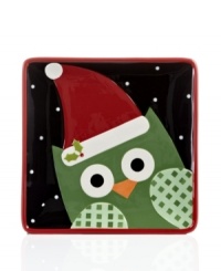 Add a new feathered friend to your holiday tradition with Christmas Cut-Outs Owl dessert plates. A cute face pops out of fun snowy scenes embossed on family-friendly earthenware.